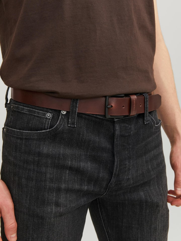 Jack & Jones Legerer Echtleder Gürtel Klassischer Leather Belt JACROMA in Braun günstig kaufen