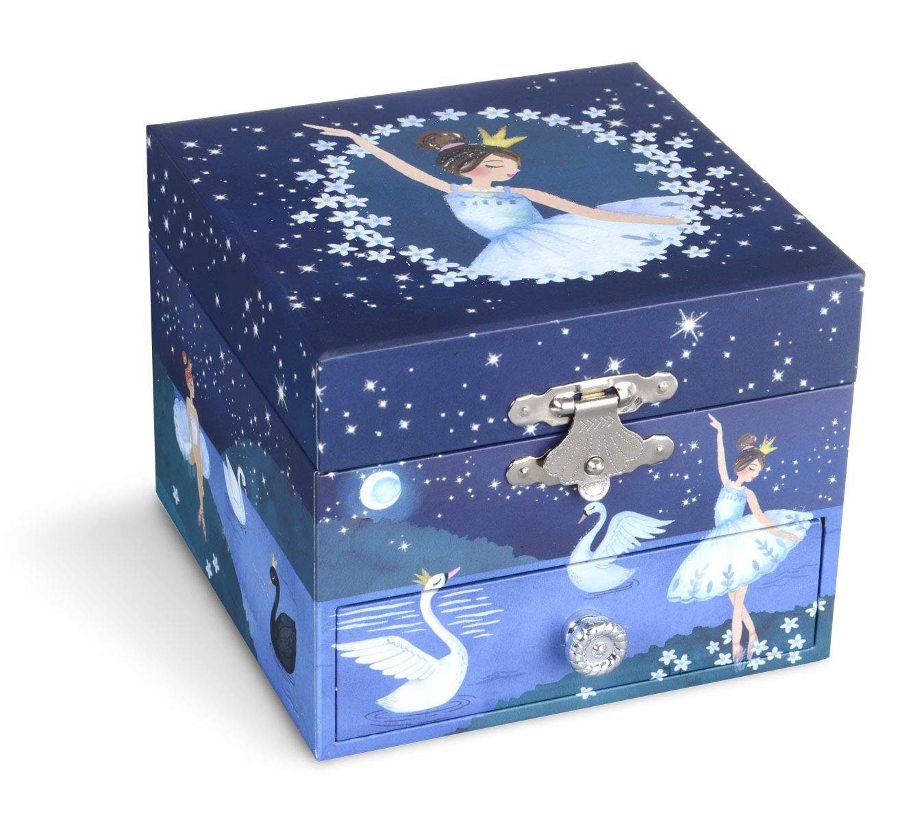 Jewelkeeper Schmuckkasten Spieluhr Schmuckschatulle mit Ausziehfach - Figur, Blau Glitter Blau Ballerina