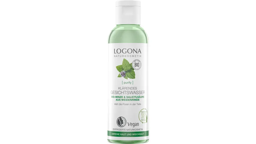 LOGONA PURIFY Klärendes Gesichtswasser Bio-Minze & Salicylsäure aus der Weidenrinde 125 ml