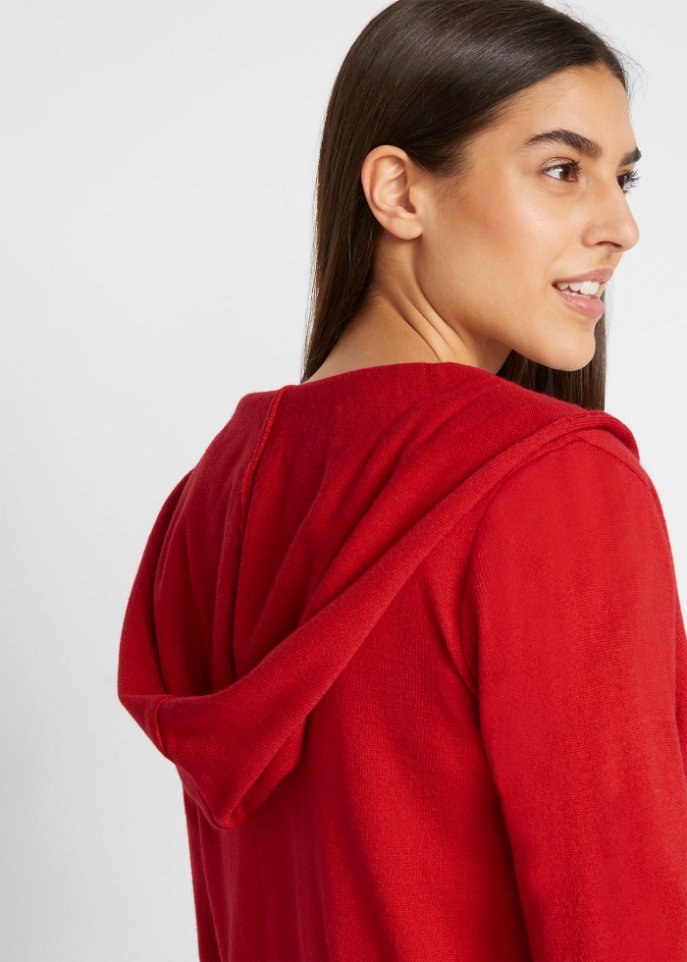 Longstrickjacke mit Kapuze