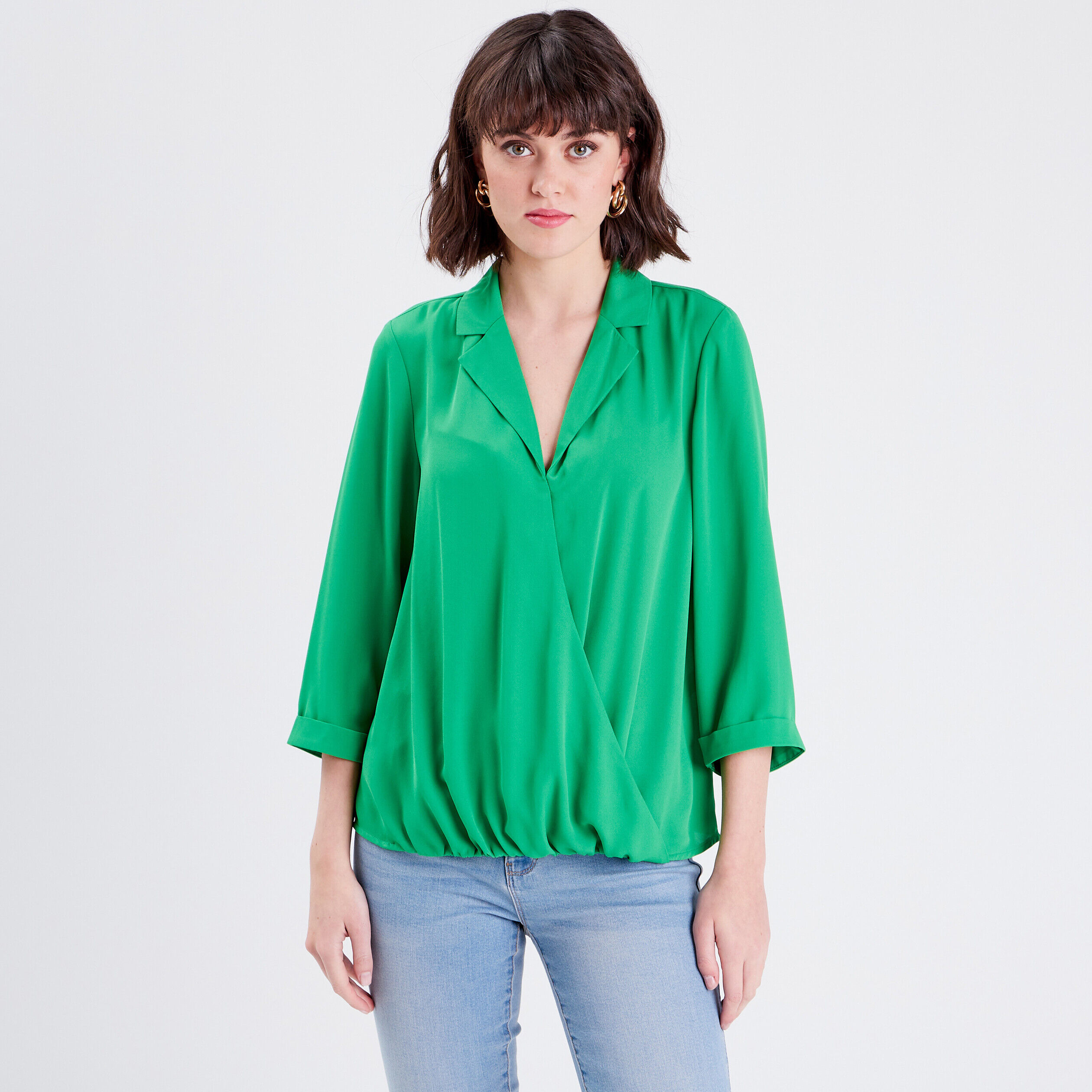 Blouse manches 3/4 vert femme | Cache Cache