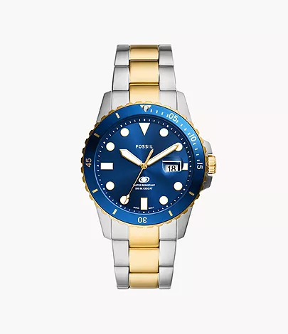 Fossil Uhr Fossil Blue Dive 3-Zeiger-Werk Datum Edelstahl Bicolor