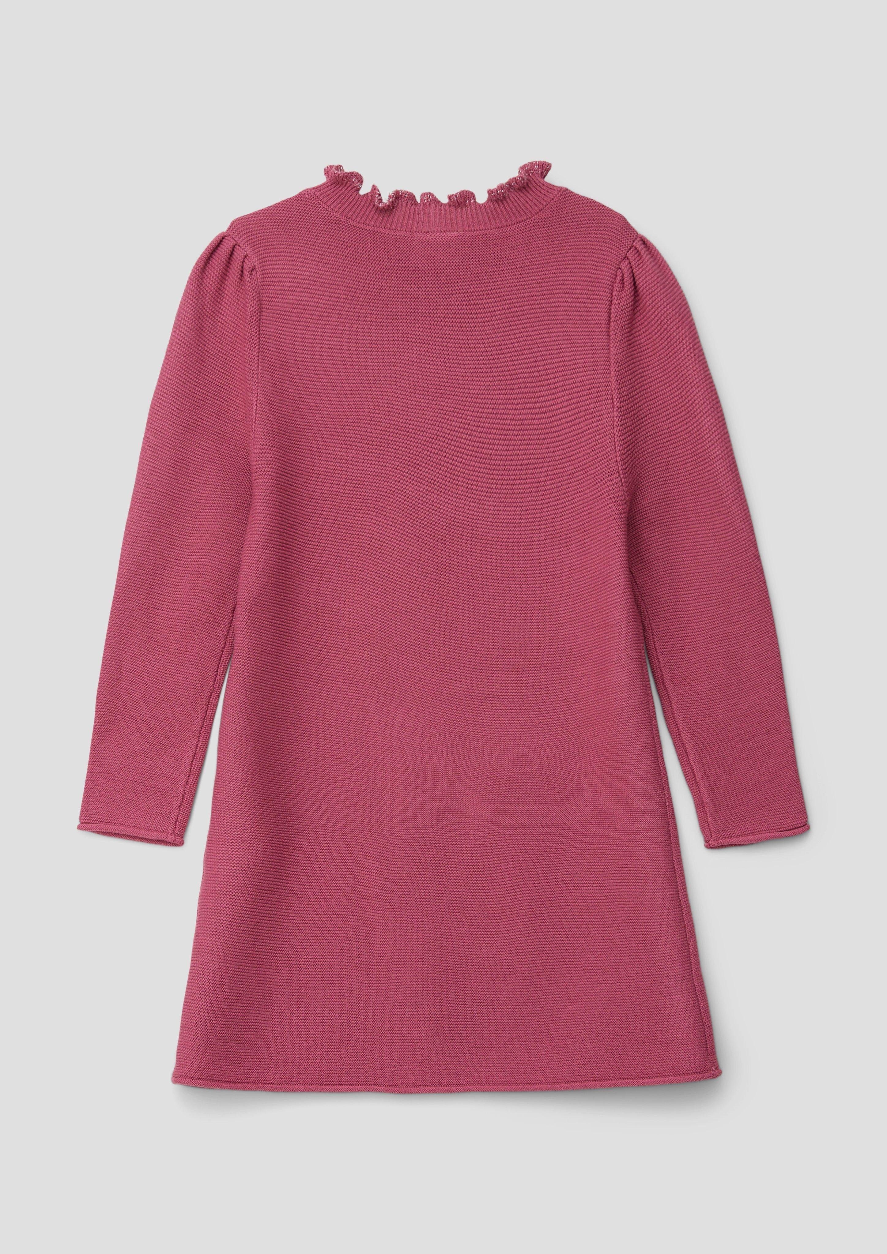 s.Oliver Minikleid Strickkleid mit glitzerndem Rüschenkragen Raffung, Glitzergarn