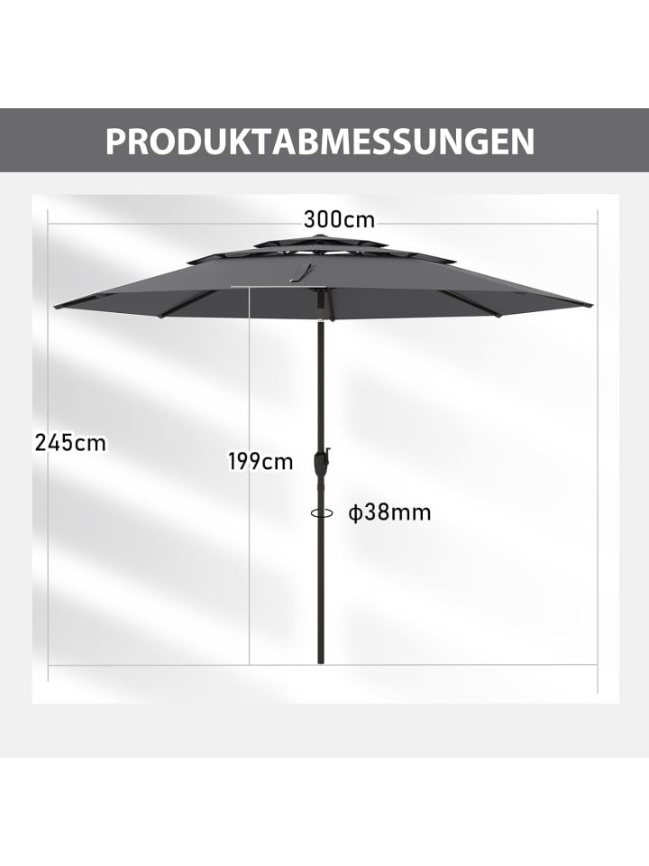 COSTWAY 300cm Sonnenschirm windfest stabil in Grau günstig kaufen onesize