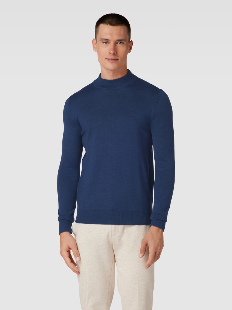 Strickpullover mit Rollkragen in dunkelblau meliert