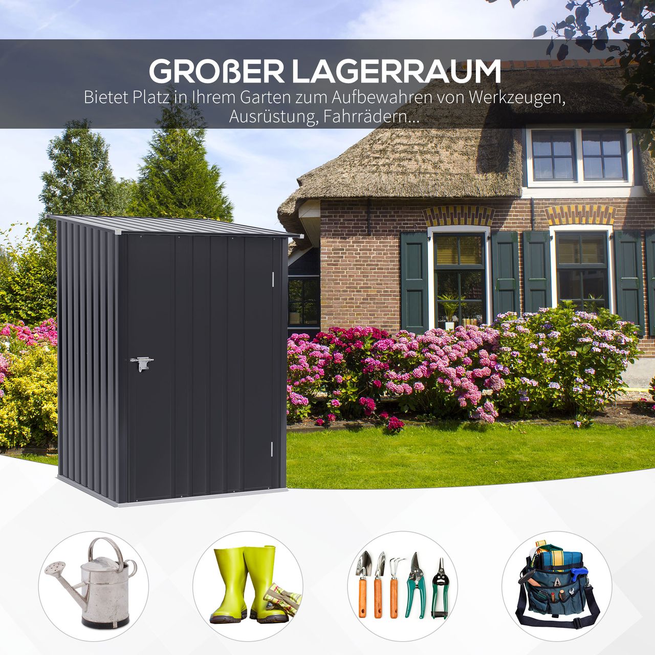 Outsunny Gerätehaus mit Pultdach 1 x 1 m Metall Gartenhaus 0,92m² Stahl Grau