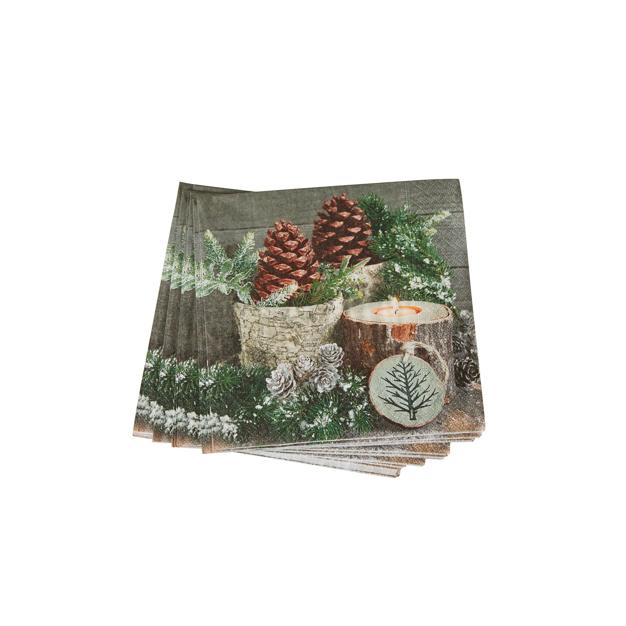 Serviette papier motif pommes de pin et bougie