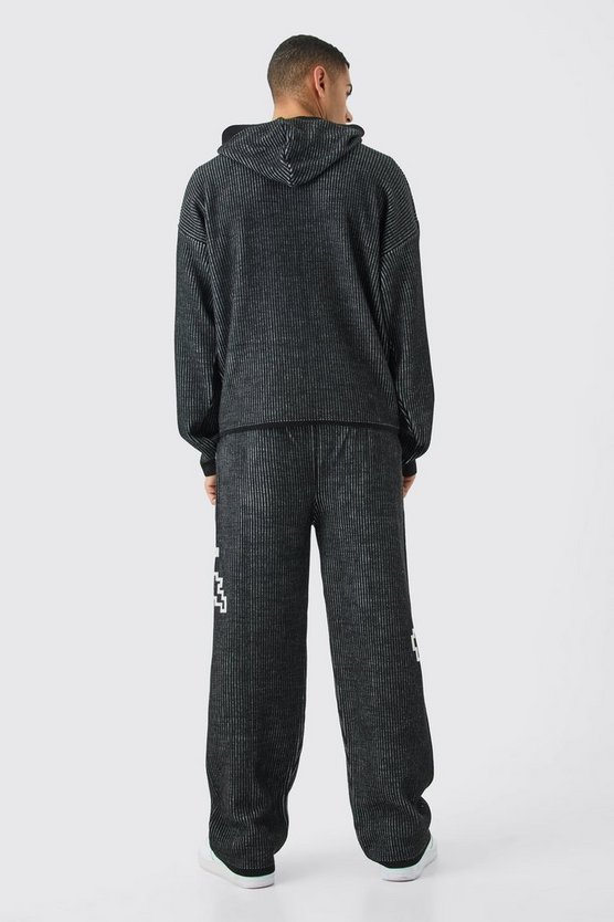 Kastiger gerippter Oversize Hoodie mit Palmen-Print
