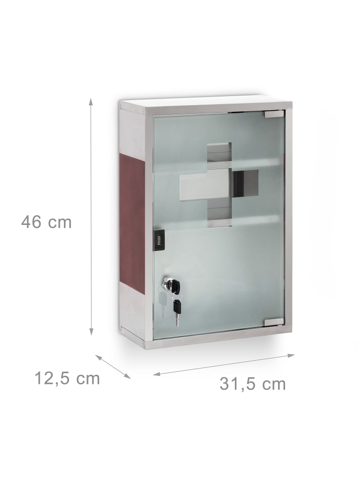 relaxdays Medizinschrank in Silber/Braun - (B)30 x (H)45 x (T)12 cm günstig kaufen onesize