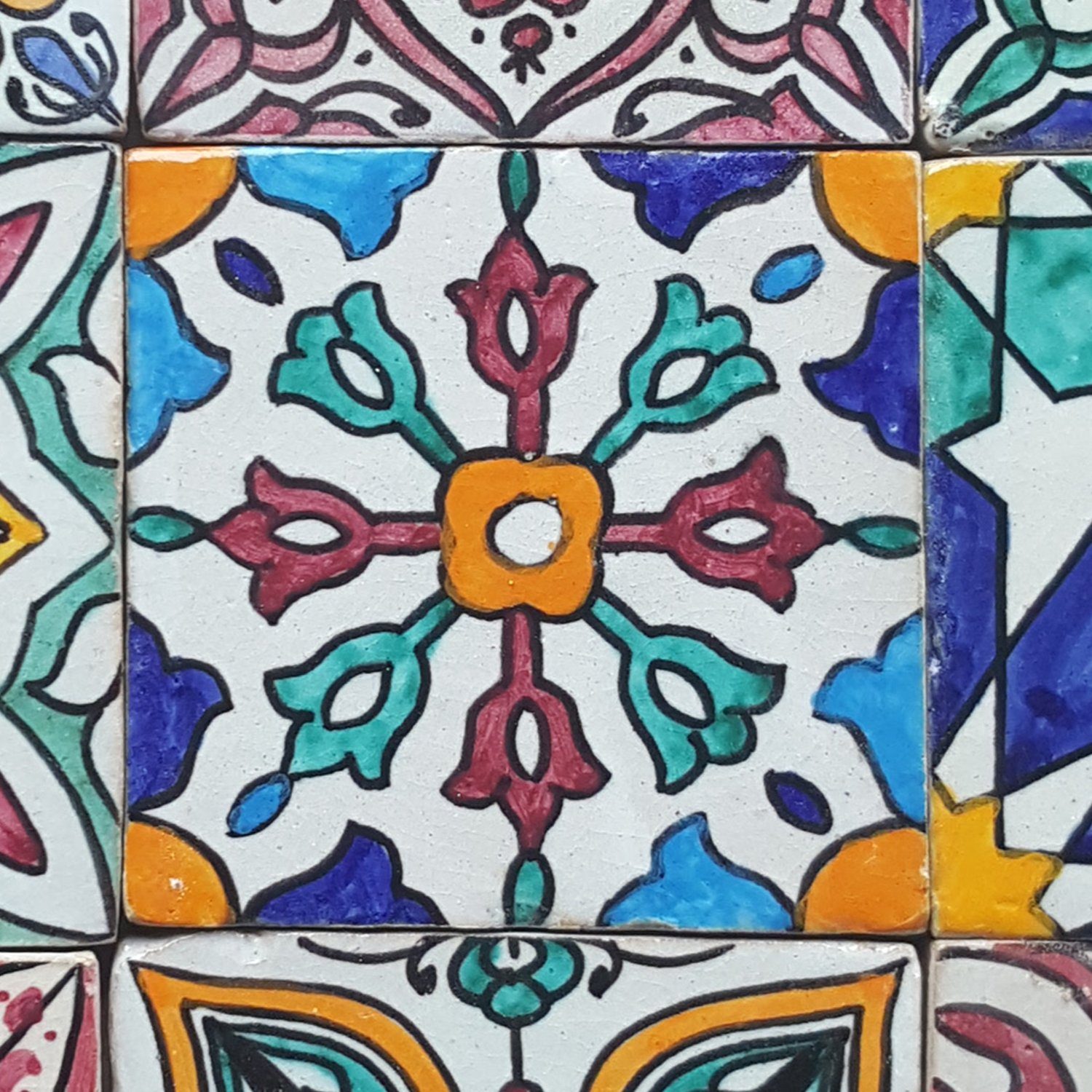 Casa Moro Wandfliese Orientalische Fliesen Bunt Mix 10x10 cm 9er Packung, Mehrfarbig, für schöne Küche Dusche Badezimmer, HBF8410, Kunsthandwerk aus Marokko Wandfliesen, handbemalte marokkanische Fliesen Patchwork