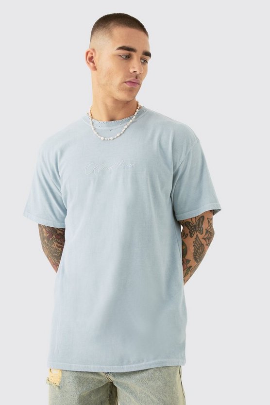 Zerrissenes Oversize T-Shirt mit Stickerei