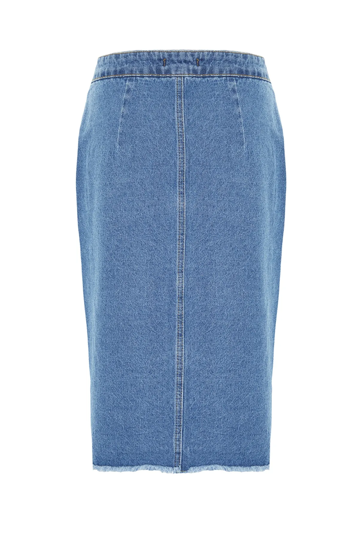 Trendyol Collection  Blauer Midi-Jeansrock mit Schlitz und Knopfdetail TWOSS20ET0494