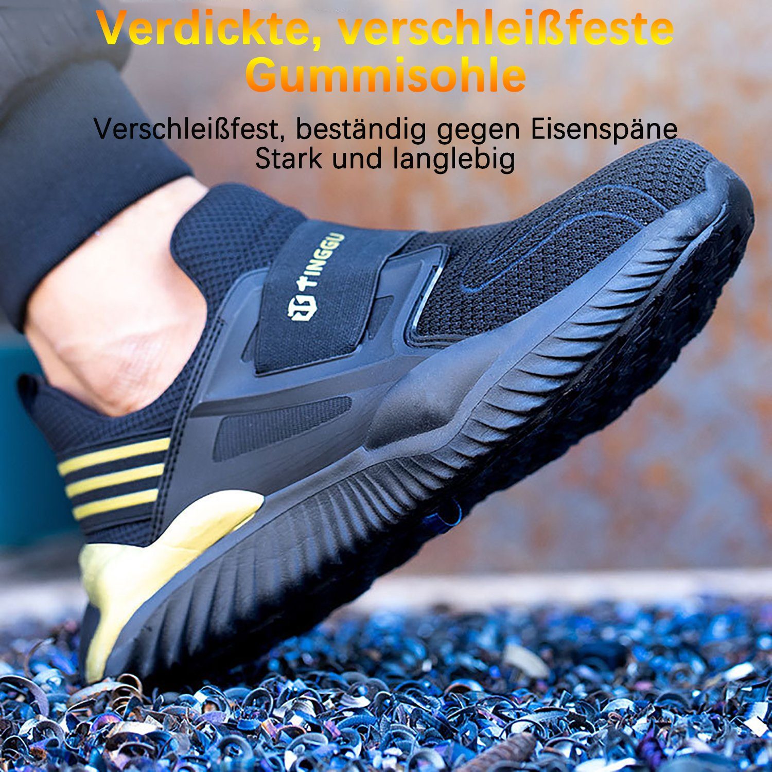 Daisred Arbeitsschuhe mit Stahlkappe Slip-on Schutzschuhe Sicherheitsschuh