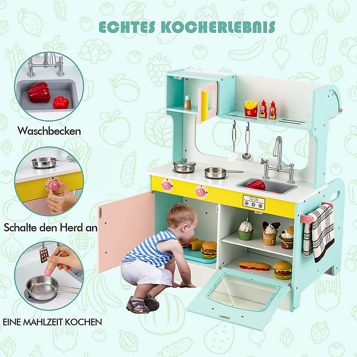 Spielküche 2 in 1 mit Restaurant ab 3 Jahren mit viel Zubehör