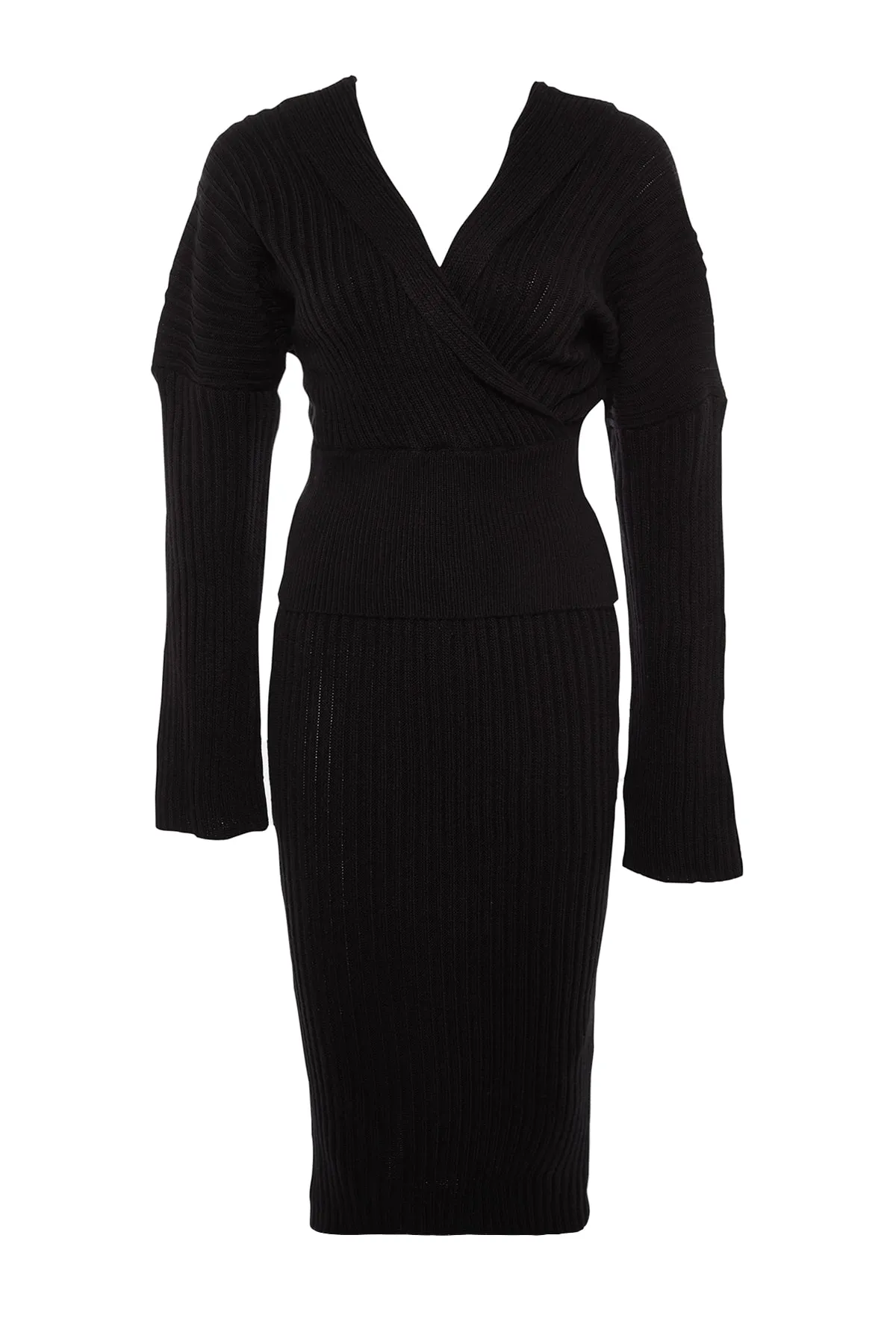 Trendyol Collection  Schwarzes zweireihiges Strickoberteil- und -unterteil-Set TWOAW23AU00102