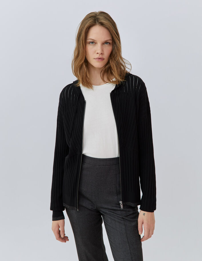 Cardigan noir tricot ajouré fantaisie Femme
