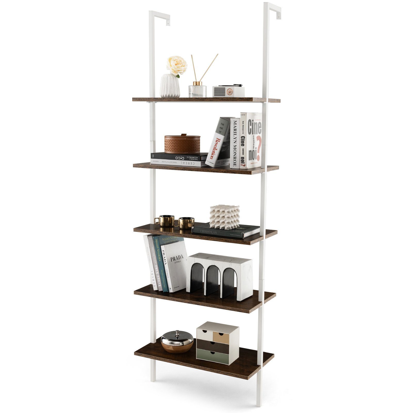 COSTWAY Leiterregal 5 Ebene Bücherregal, mit Metallrahmen, 180cm