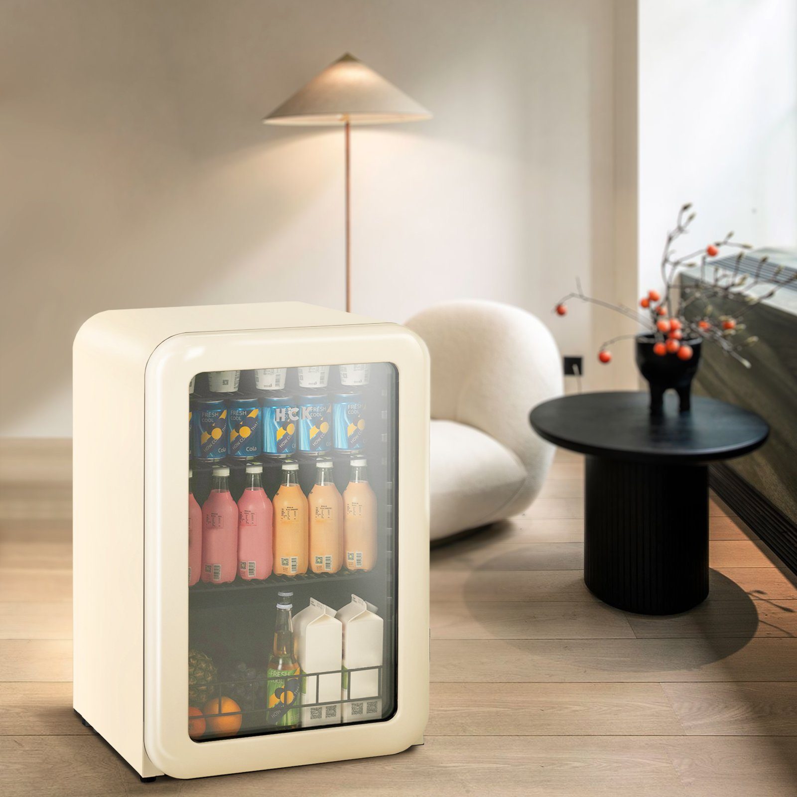 HCK Getränkekühlschrank SC-130RB-S, 83.5 cm hoch, 55.5 cm breit, HCK, mit Glastür & LED-Innnenbeleuchtung, 115L, 4°-22°C, 39 dB