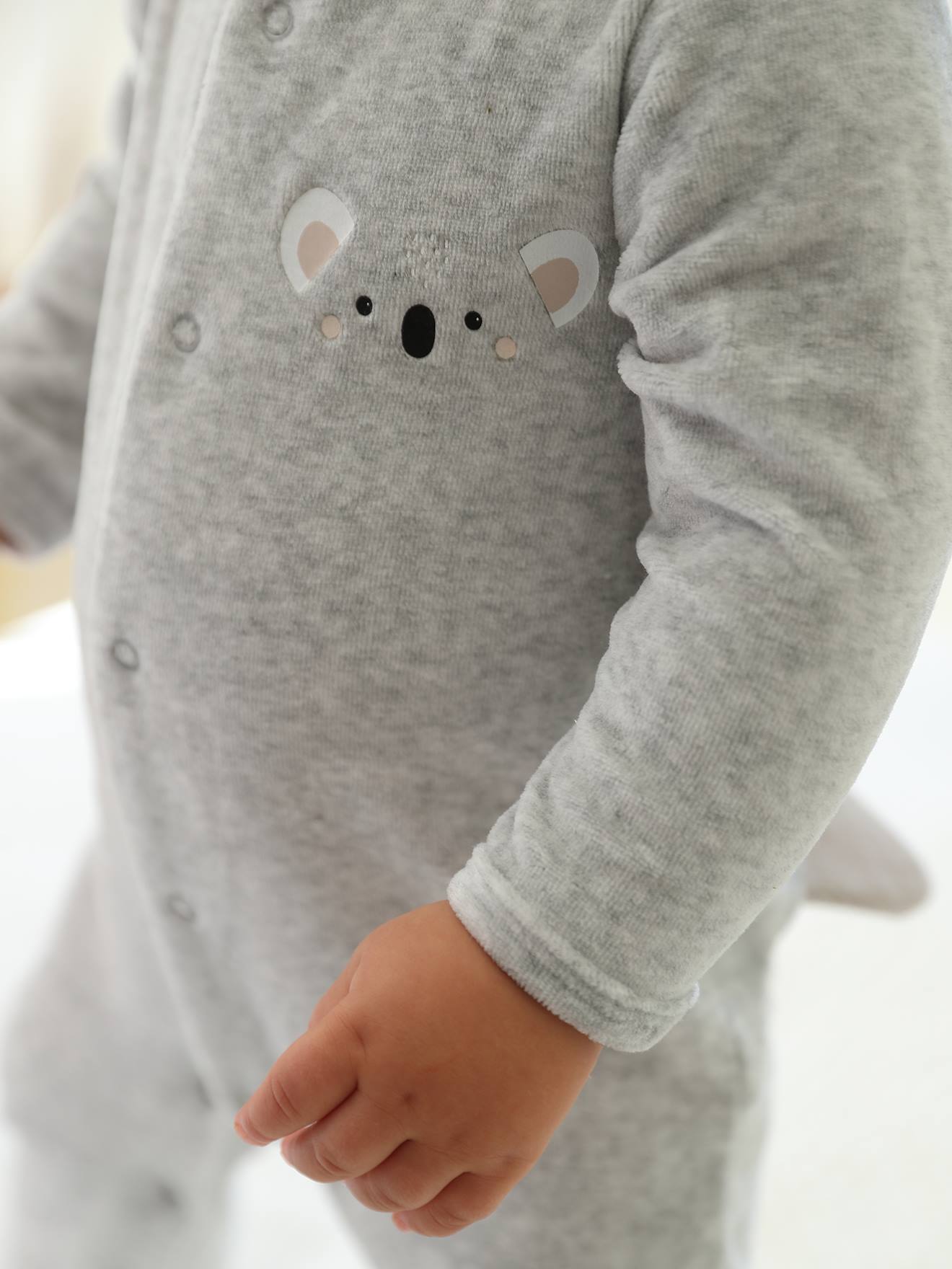 Vertbaudet Baby Samt-Strampler, Koala Oeko-Tex - grau meliert
