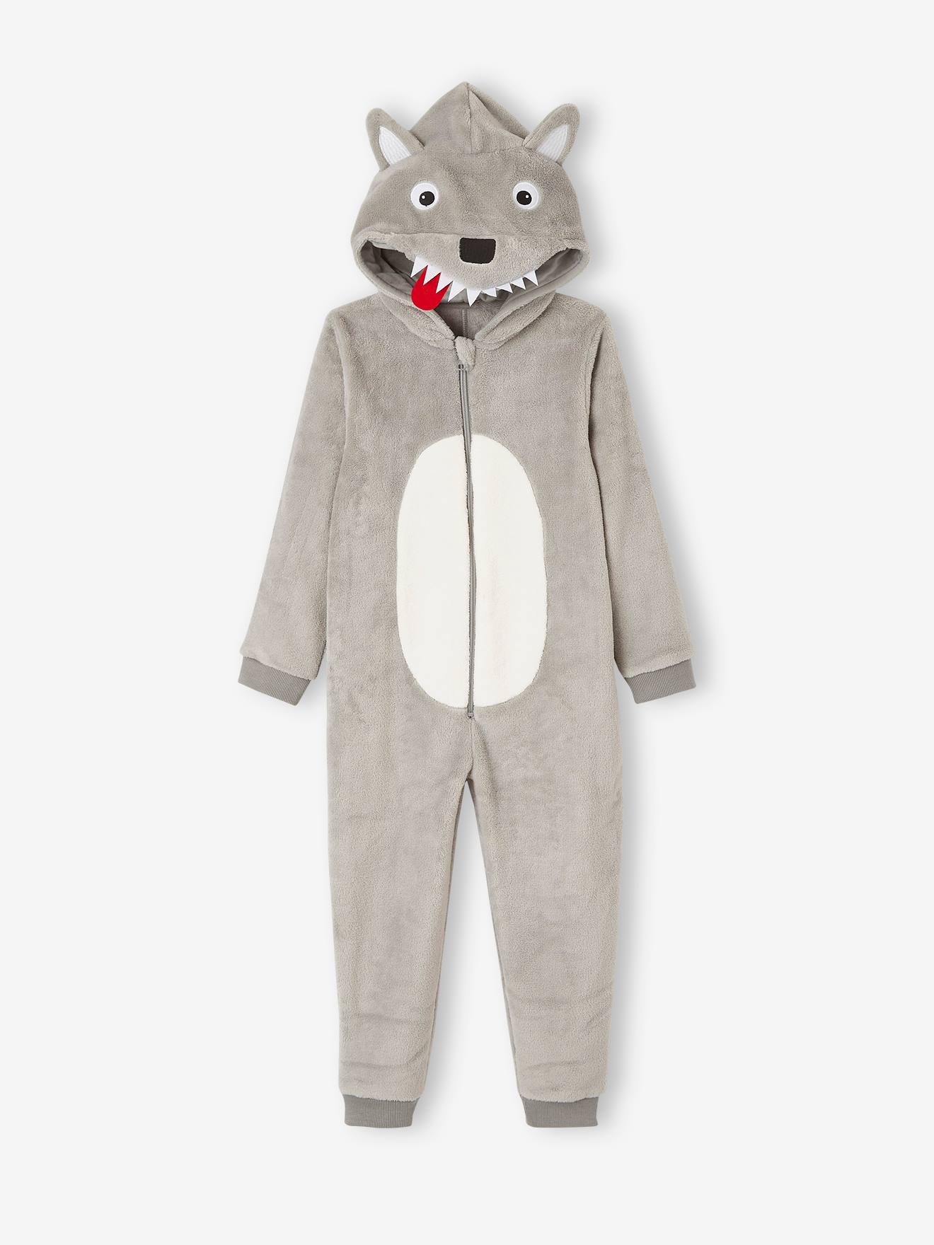 Combi-pyjama loup garçon gris clair