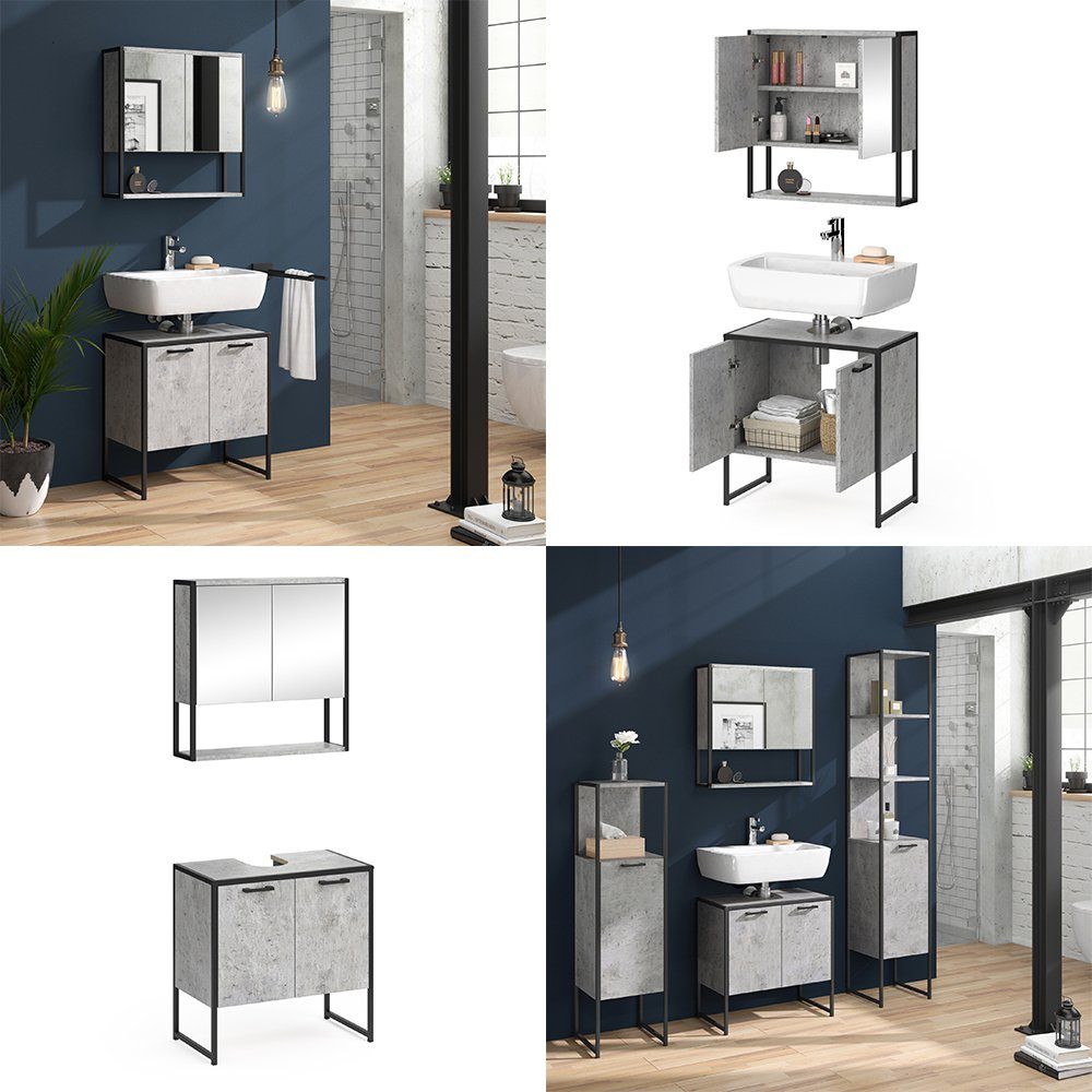 Vicco Badmöbel-Set Loft-Badezimmerset FYRK Beton Set 1, (2-er Set, 2-St., 2-er Set)