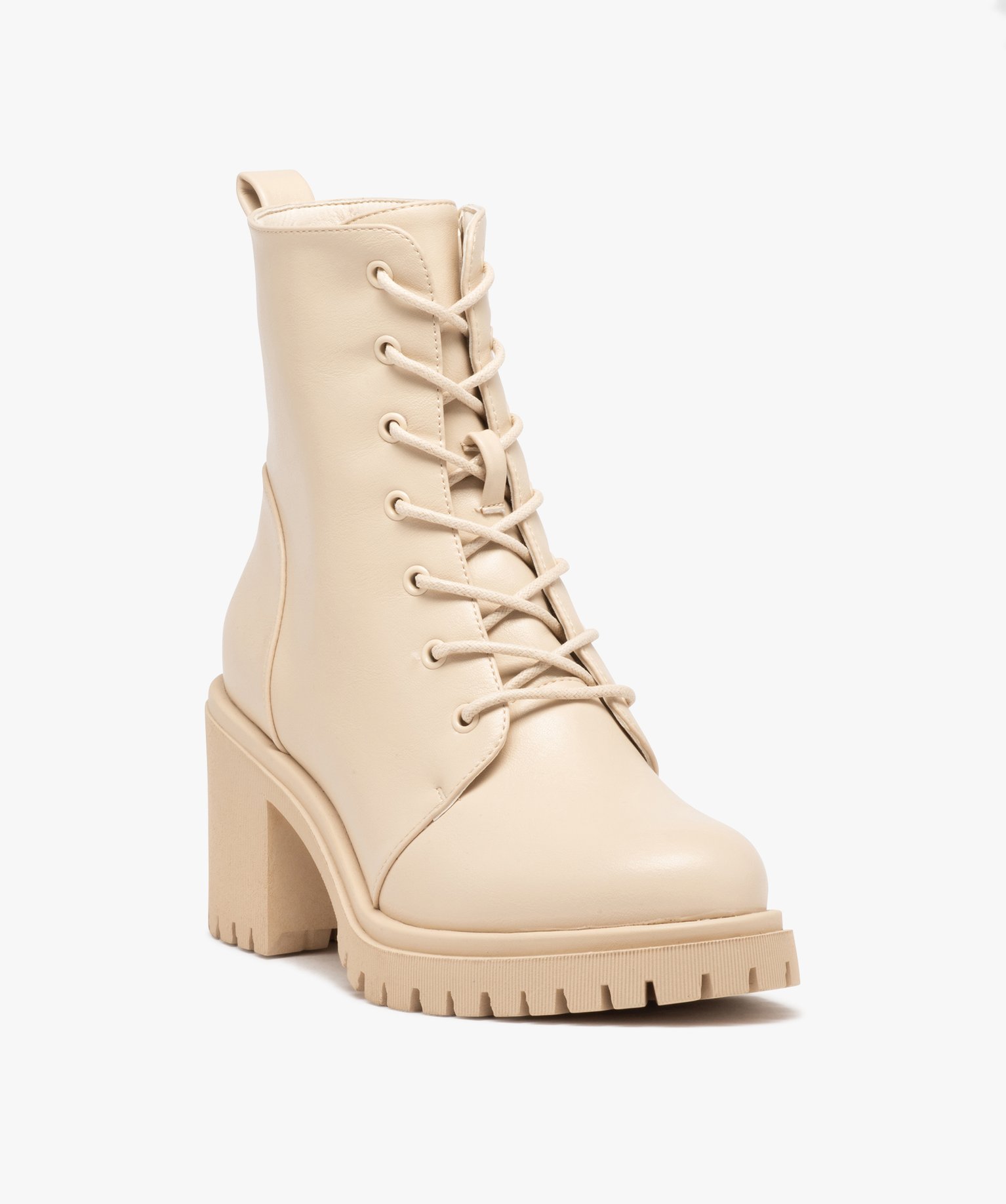 Boots à talon et épaisse semelle crantée femme beige | GEMO