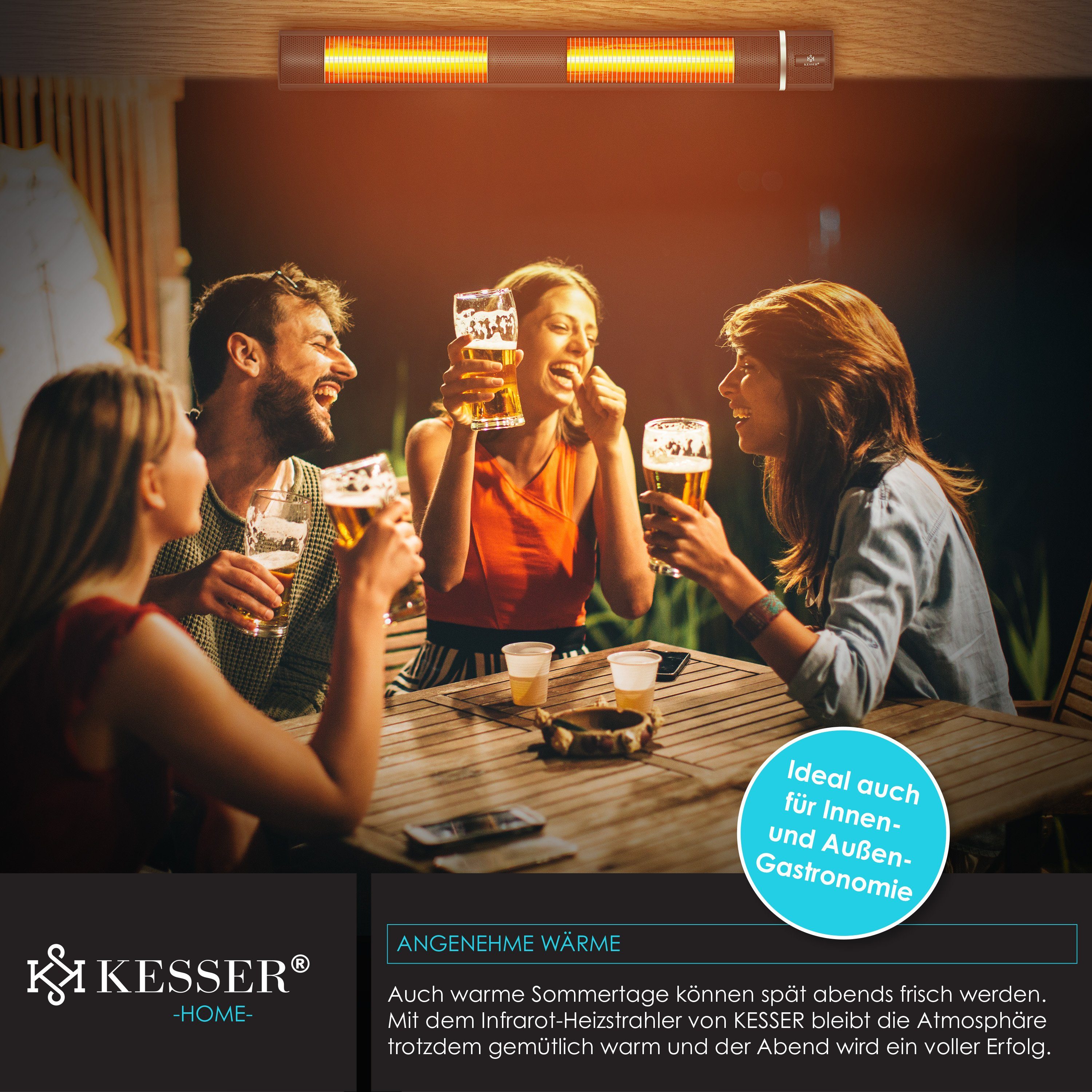 KESSER Infrarotstrahler, 3000 W, Infrarot Heizstrahler 3000W IR-Gastro-Bar Terrassenstrahler
