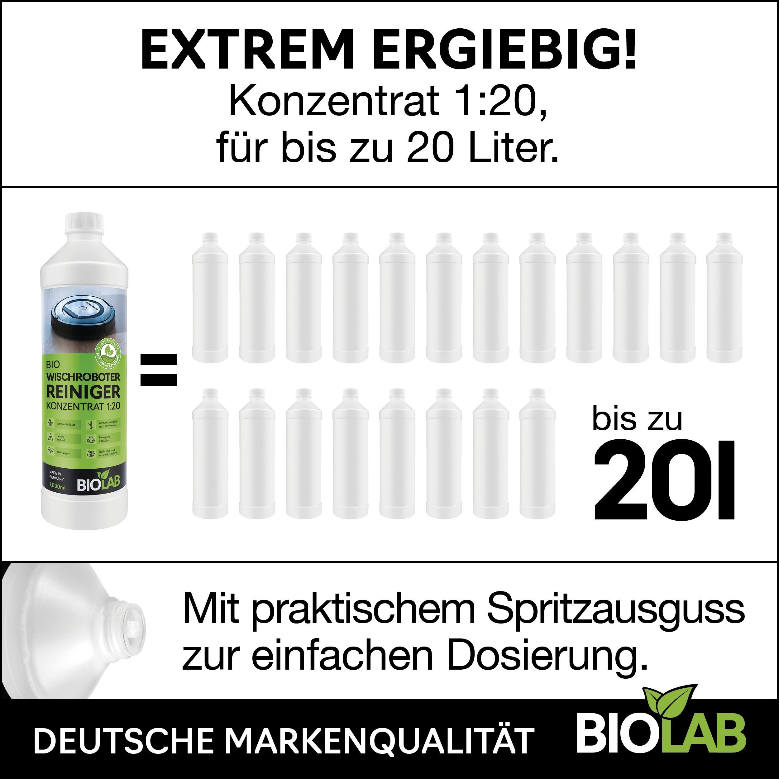 BIOLAB Bio Wischroboter Reinigungsmittel Fussbodenreiniger (Konzentrat 1:20, [1-St. 1000 ml Reiniger für Wischroboter)