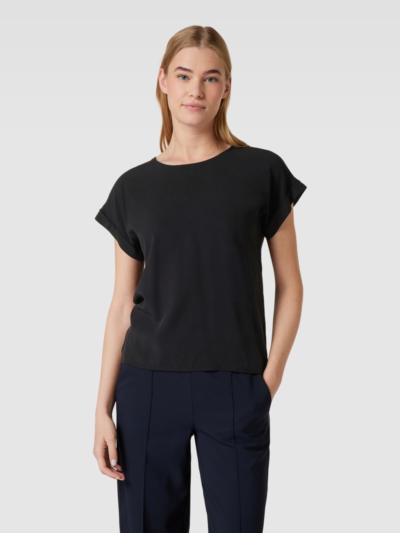 Blusenshirt aus reiner Viskose mit Kellerfalte in schwarz
