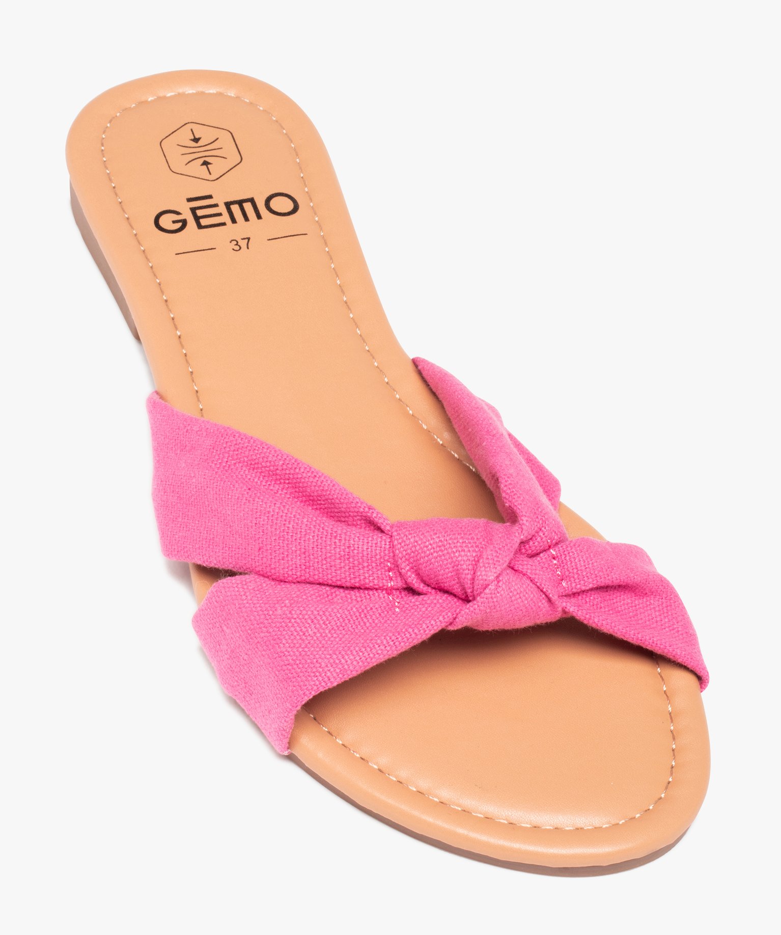Mules femme à talon plat et dessus en toile drapée rose | GEMO