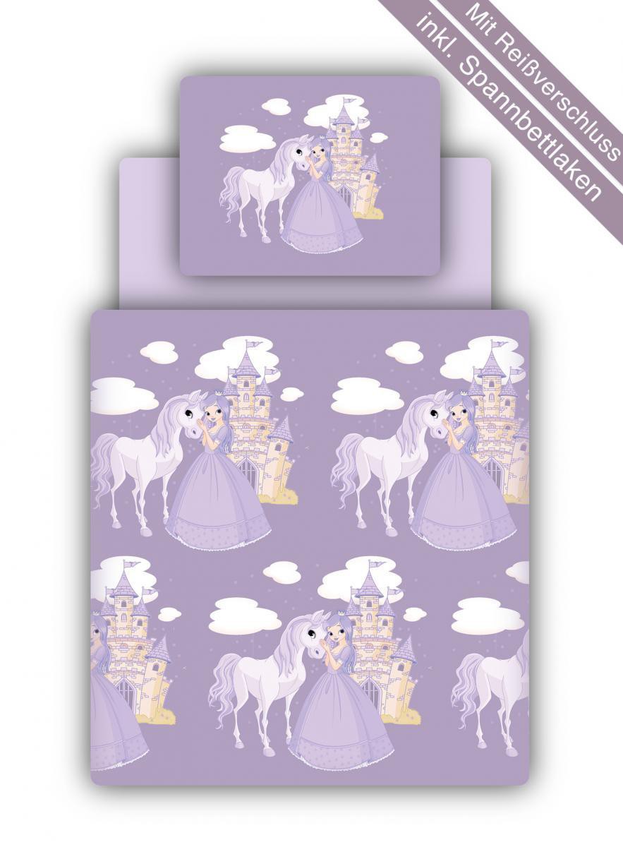 Ticaa Bettwäsche Set inkl. Spannbettlaken Motiv Prinzessin lila