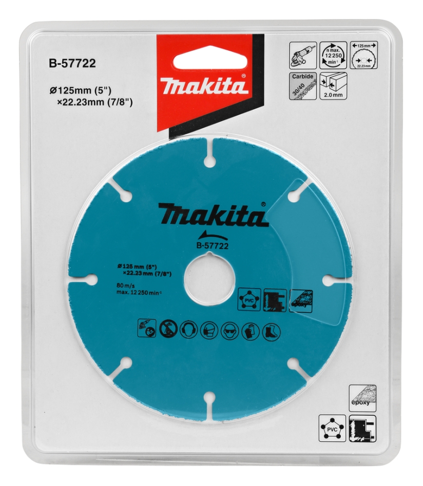Makita Accessoires B-57722 Hardmetalen doorslijpschijf 125 mm asgat 22,2 voor gipsplaat en kunststof
