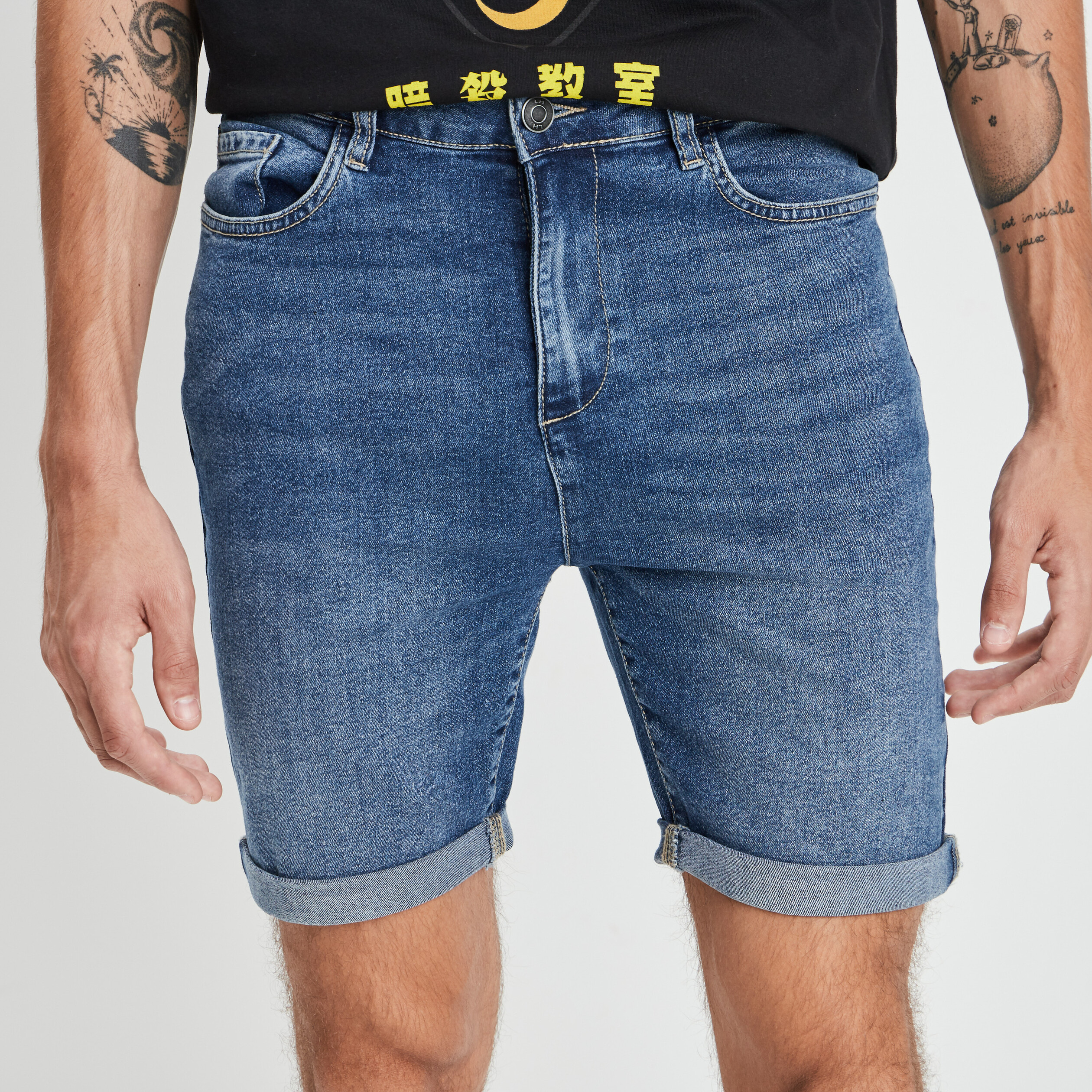 Bermuda slim en jean denim triple stone homme | La Halle