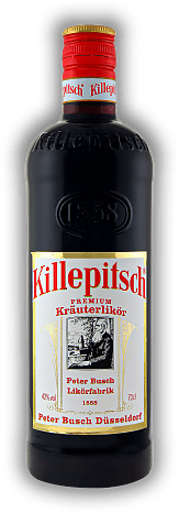 Killepitsch Düsseldorf Killepitsch Düsseldorf Dieser Kräuterlikör ist eine alte Düsseldorfer Spezialität und hat in den USA mittlerweile Kultstatus erreicht. 0,7	 Liter - Vol 42%