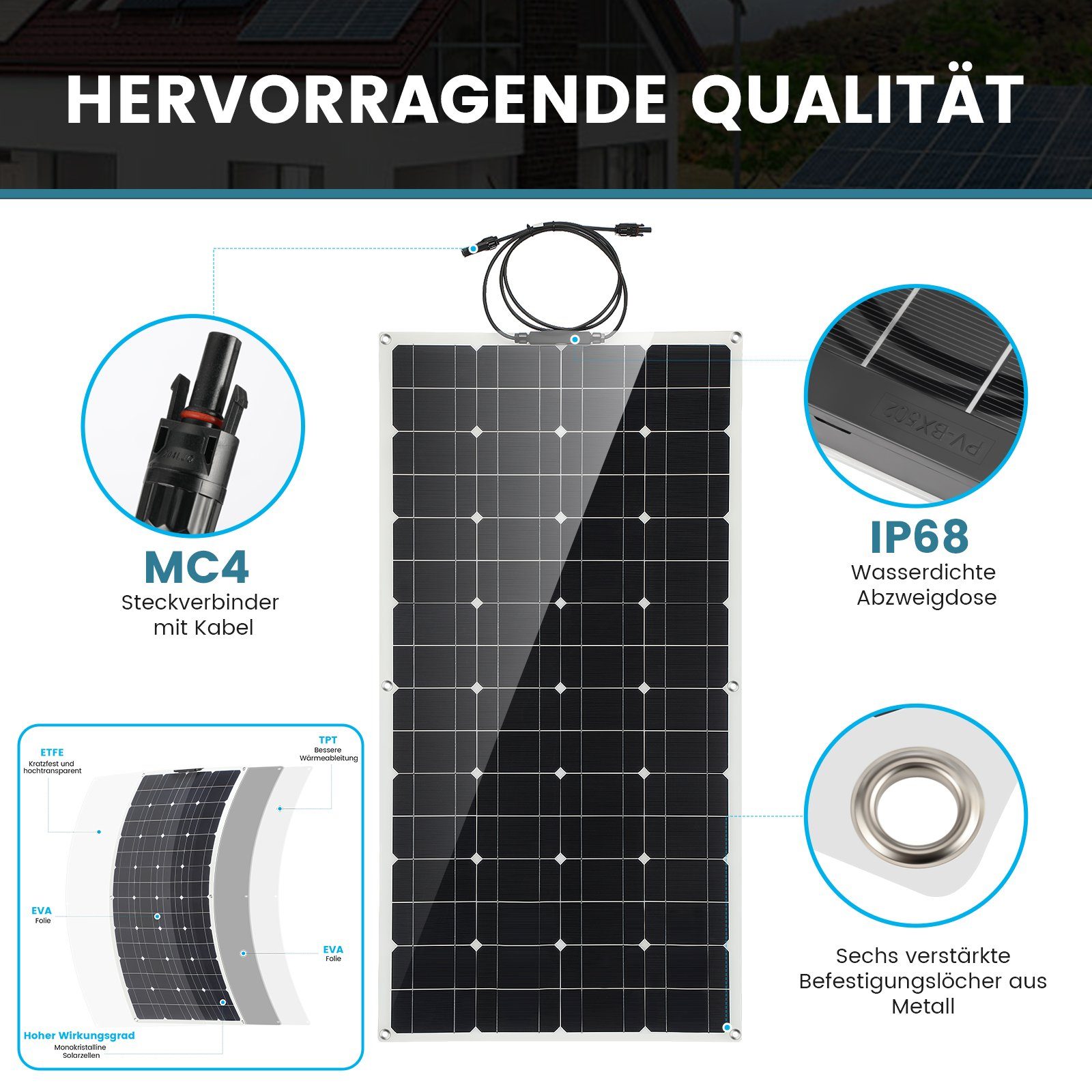 oyajia Solarmodul Profi Biegbar 100W 18V Monokristallin Solarpanel, Mono-Schindelzellen, Solar Ladegerät Solaranlage für 12V Akku Wohnmobil Auto Boot