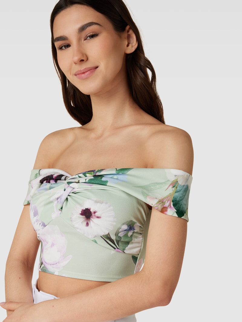 Cropped T-Shirt mit V-Ausschnitt in mint