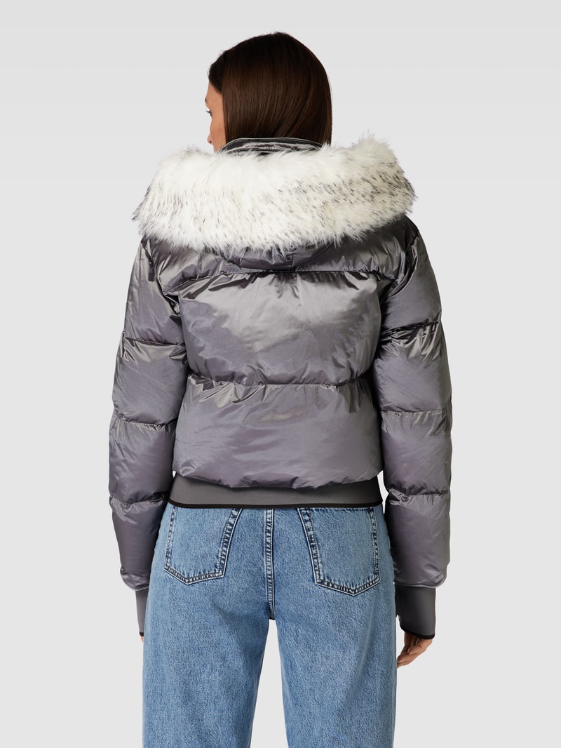 Steppjacke mit Kunstfellbesatz Modell 'HONEY' in silber