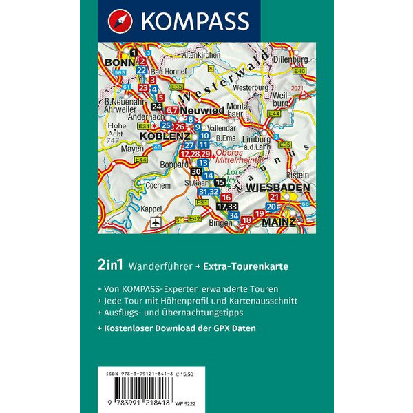 KOMPASS WANDERFÜHRER RHEINSTEIG RHEINBURGENWEG, 34 ETAPPEN