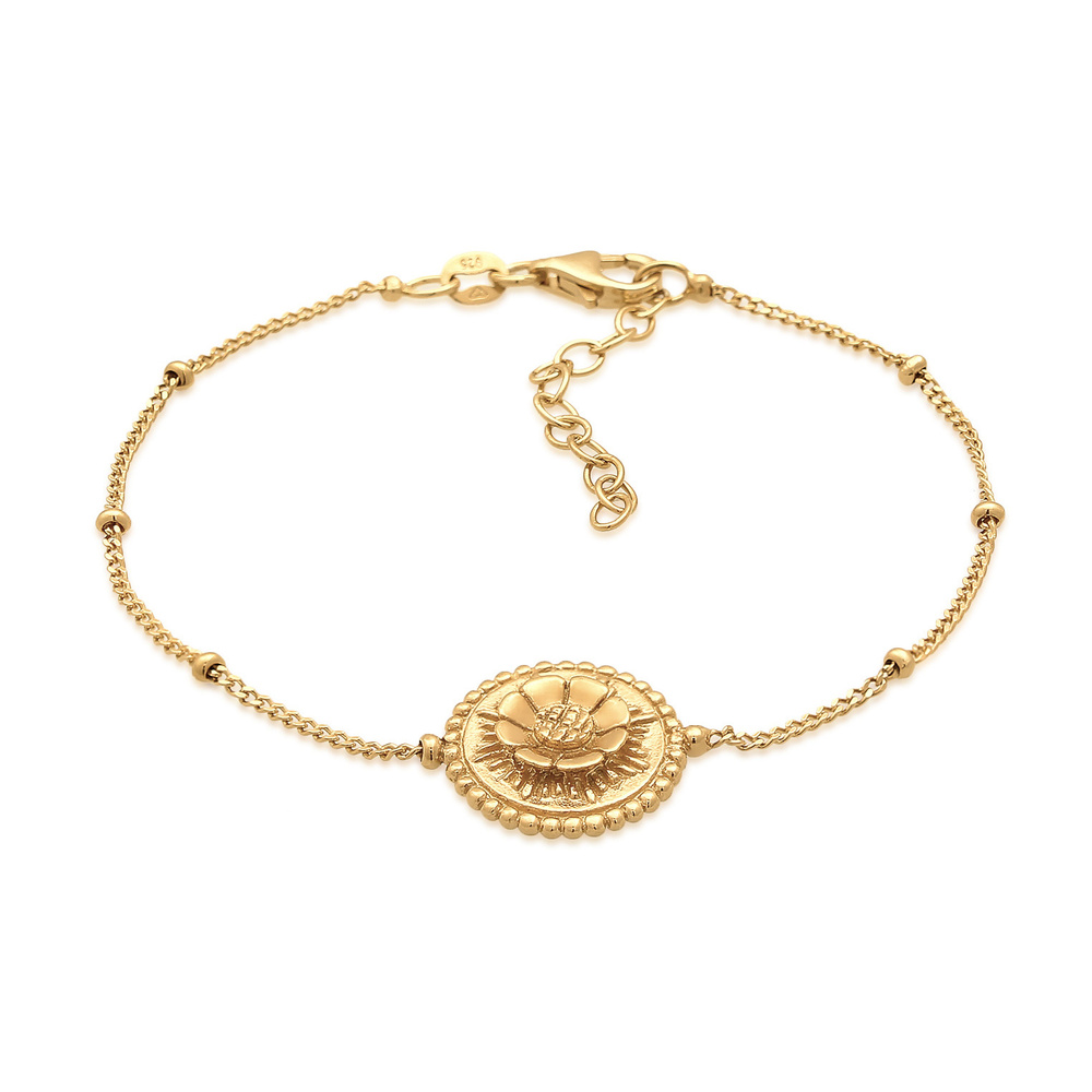 Elli Elli Bracelet Femmes Fleur de lotus pièce Simple en argent sterling 925 plaqué or Bracelet