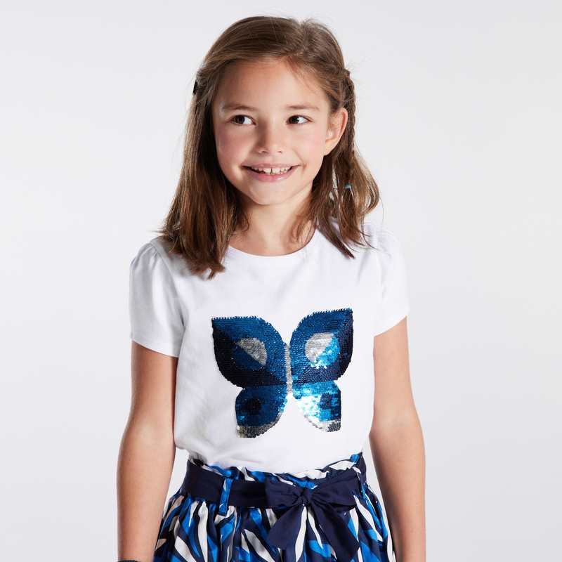 T-shirt à sequins magiques motif papillon bleu fille