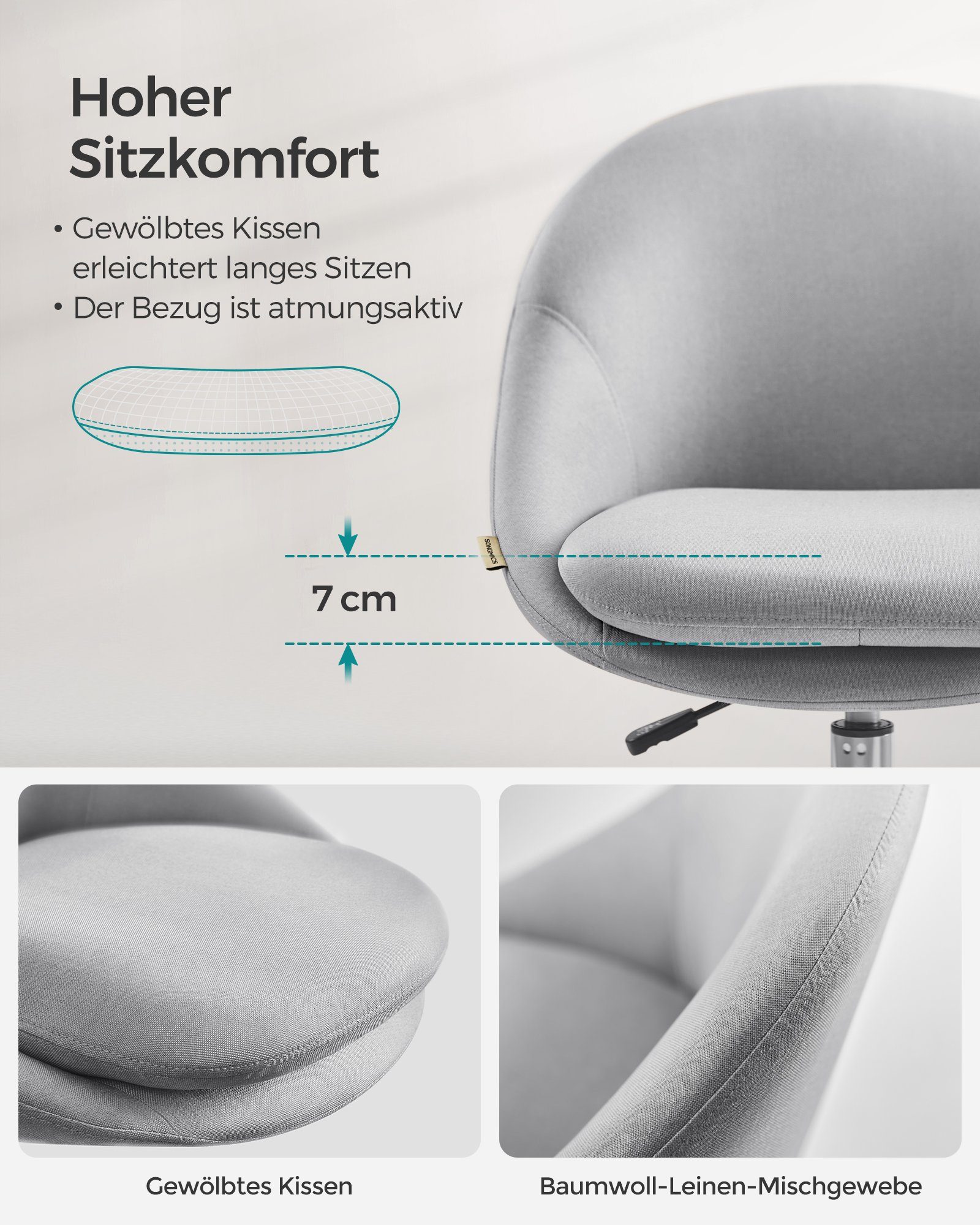 SONGMICS Bürostuhl (1 St), höhenverstellbar, atmungsaktiv, Home-Office