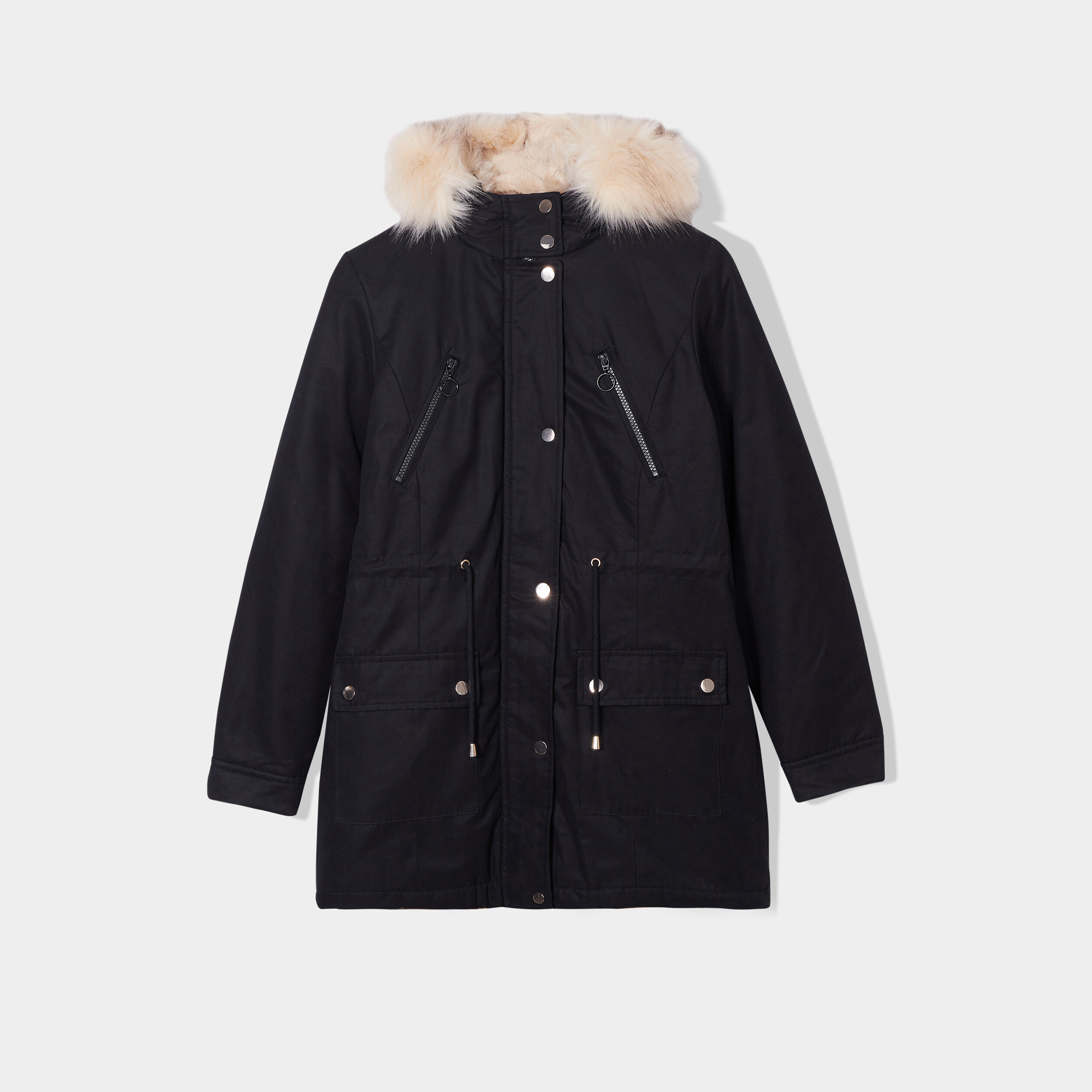 Parka cintrée à capuche fourrée noir femme | La Halle