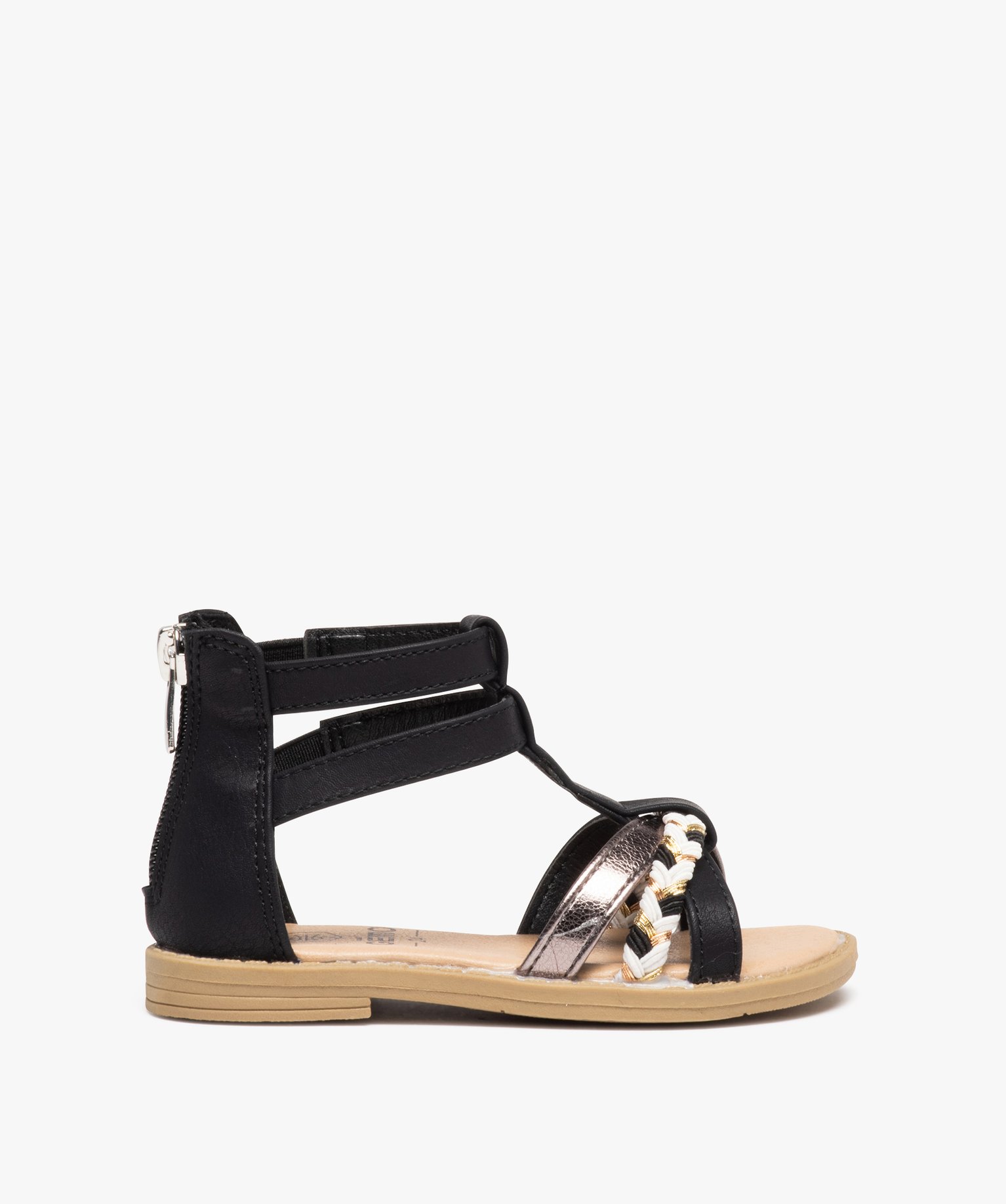 Sandales fille zippées à tige montante et brides métallis... noir | GEMO