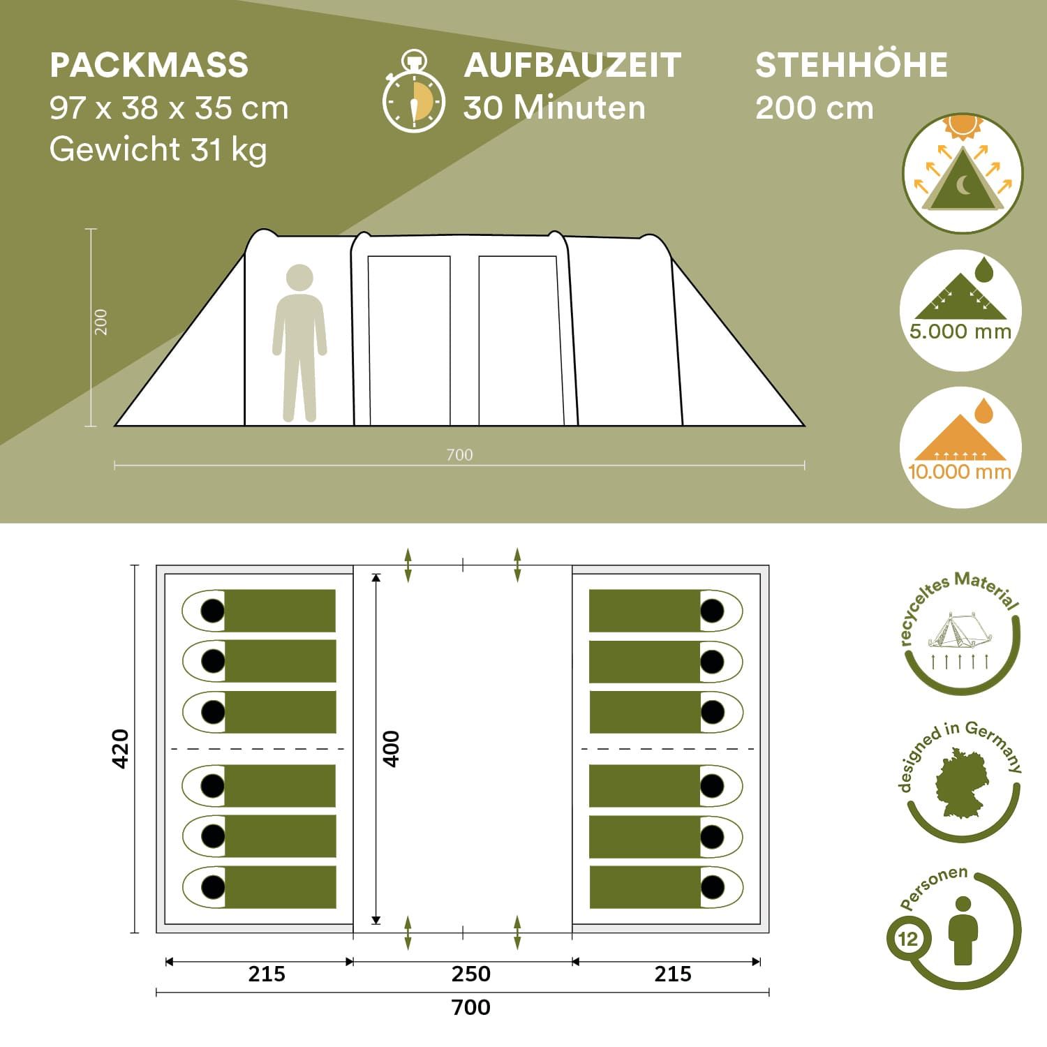 Skandika Montana 12 Sleeper Campingzelt - Tunnelzelt