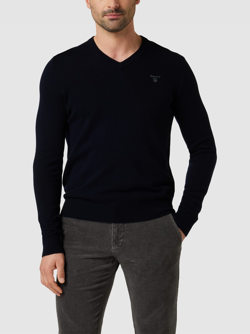 Strickpullover mit Label-Stitching in marineblau