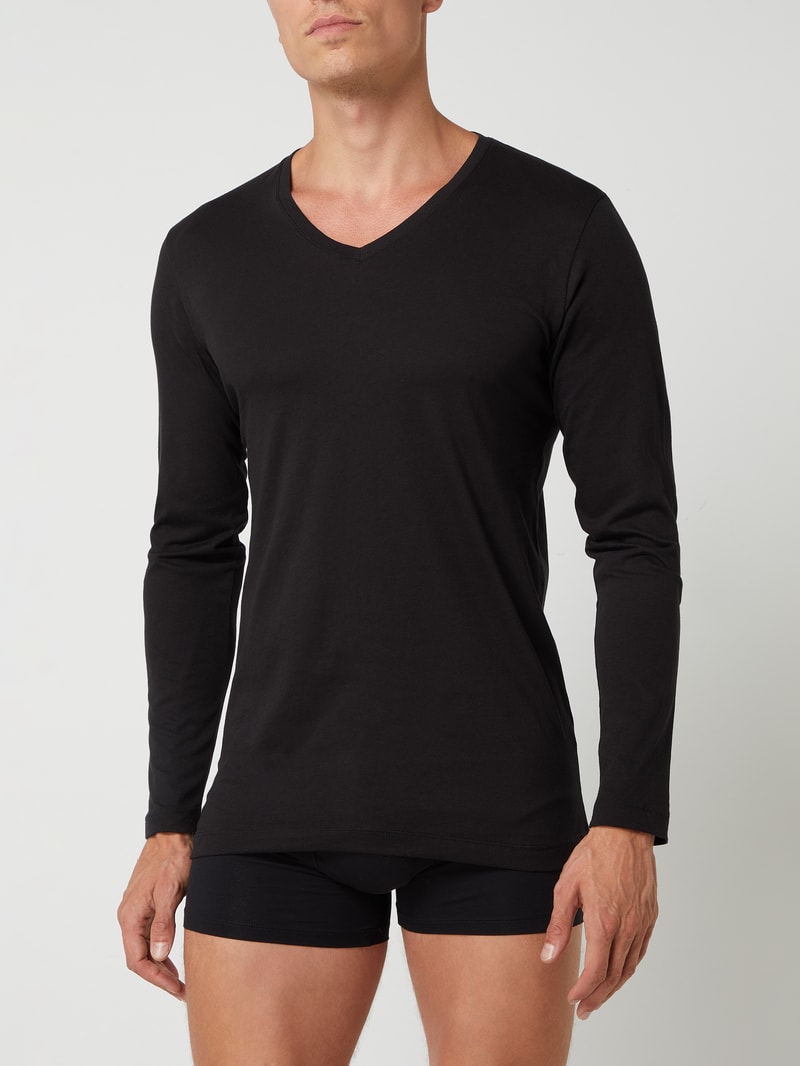 Body Fit Longsleeve aus Pima-Baumwolle im 2er-Pack in schwarz