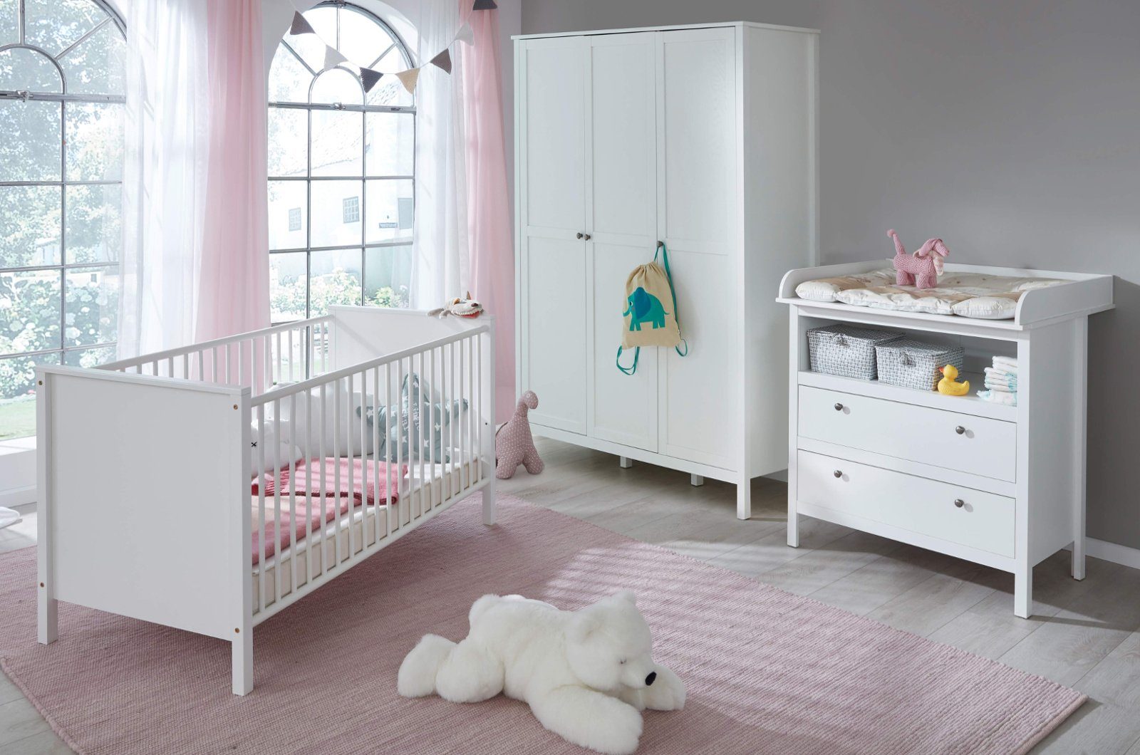 trendteam Babyzimmer-Komplettset Ole, (Set 3-teilig, Babybett, Wickelkommode und Kleiderschrank), neutral weiß, Landhaus modern