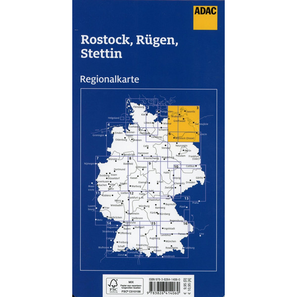 ADAC Regionalkarte Deutschland Blatt 3 Rostock, Rügen, Stettin 1:150 000 - Straßenkarte