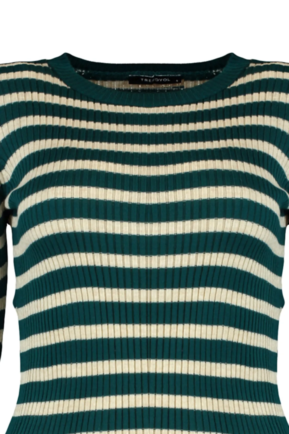 Trendyol Collection  Grüner Basic Strickpullover mit Streifen TWOAW21KZ0942
