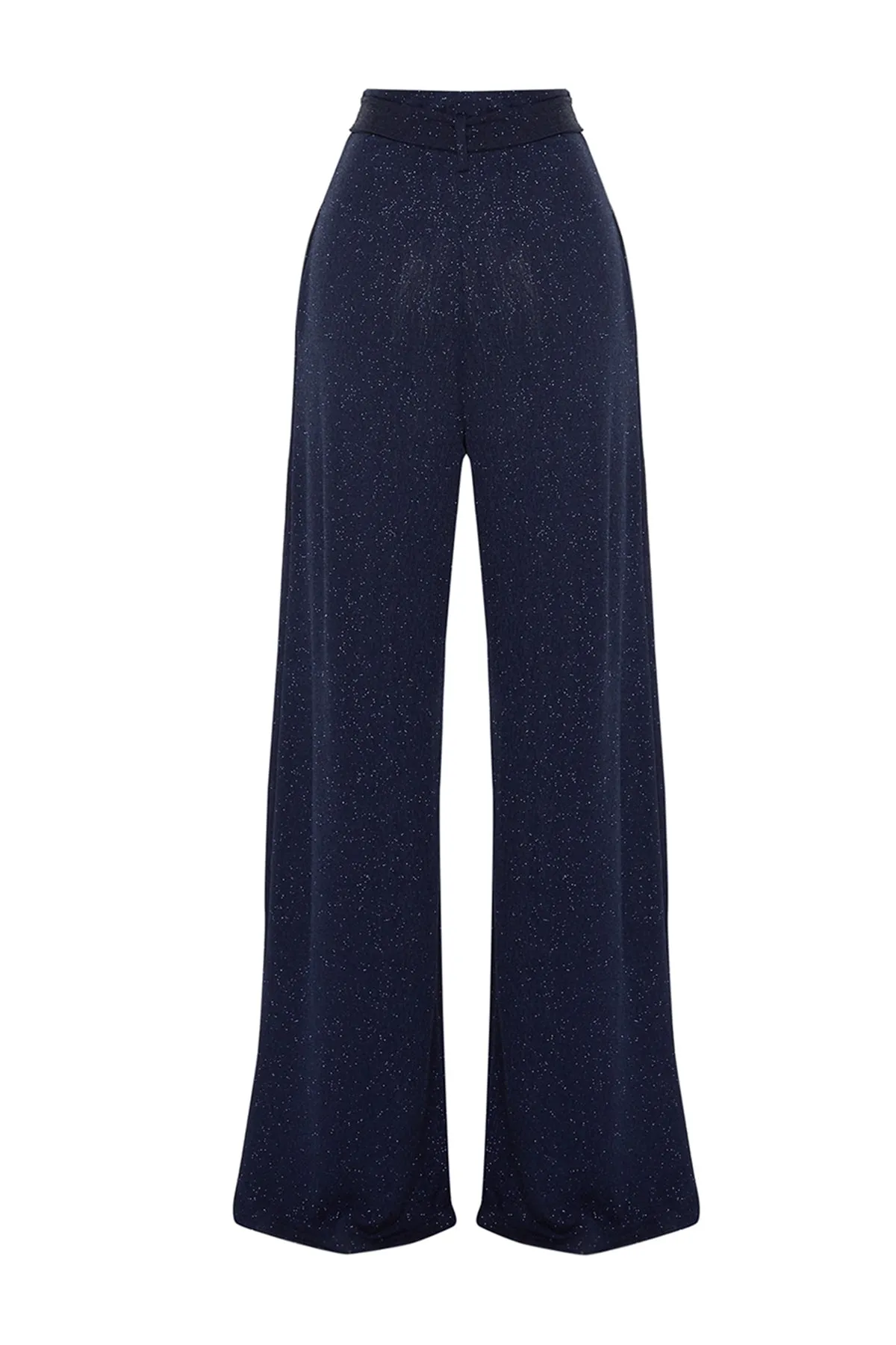 Trendyol Collection  X Zeynep Tosun Marineblaue Lurex-Strickhose mit Gürtel TCLSS23PL00002